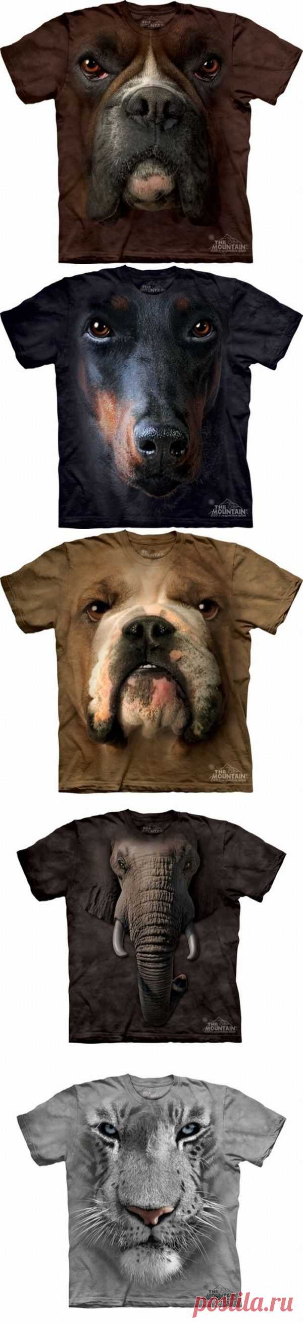 Объемные портреты животных на футболках.