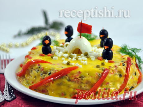 Мясной салат &quot;Пингвины на льдине&quot;