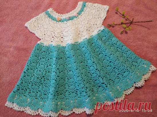 Платье на девочку 1,5-2года связано из 100% хлопка СОСО, крючок 2.0