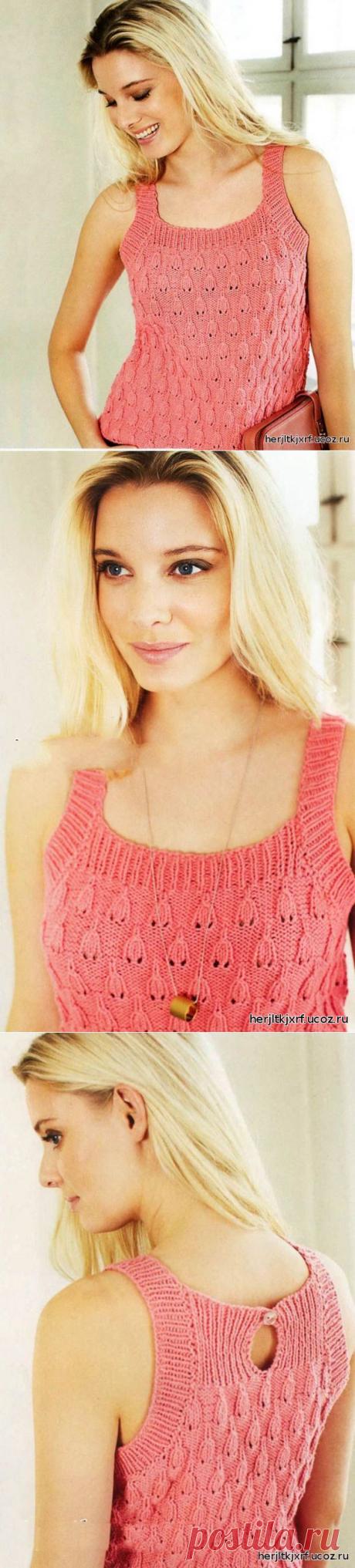 РОЗОВЫЙ КРУЖЕВНОЙ ТОП C УЗОРОМ «КОЛОКОЛЬЧИКИ». - кофточки.майки топы. - вязание спицами для женщин. - Каталог файлов - Дизайн-студия вязаных изделий.