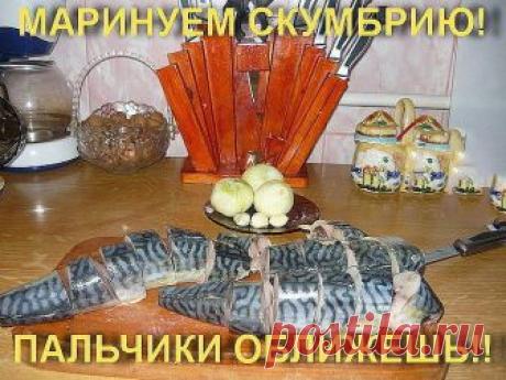 МАРИНУЕМ СКУМБРИЮ!ПАЛЬЧИКИ ОБЛИЖЕШЬ!!

Рыбу и морепробукты обожаю любые и в любом виде,но свою маринованную 
скумбрию не поменяю ни на что..Пробовала мариновать разную рыбку,но скумбрия получается высший 
класс.Итак,вступление закончено,теперь за дело!!

Берём 3штучки скумбрии мороженой,моем,чистим и режем на вот такие 
кусочки.Главное в этом деле,не дать рыбке РАЗМОРОЗИТСЯ,все манипуляции 
проводим с мороженной скумбрией!!

Чистим и нарезаем 3 луковки и 3 зубочка чесночка...