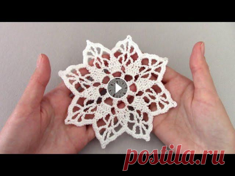 Салфетка/снежинка крючком для начинающих/crochet snowflake for beginners Дорогие зрители, в этом видео мы с вами свяжем небольшую салфетку/снежинку крючком. Для вязания вы можете взять пряжу VITA cotton и крючок № 1,5 - № 2...