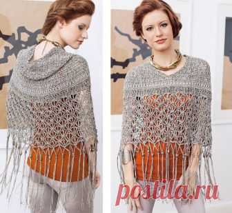 Ажурное пончо с капюшоном. Крючком. / knittingideas.ru
