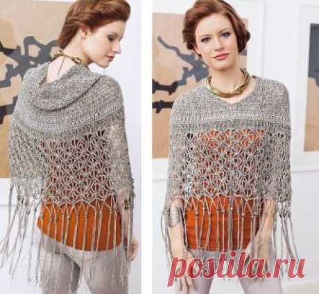 Ажурное пончо с капюшоном. Крючком. / knittingideas.ru