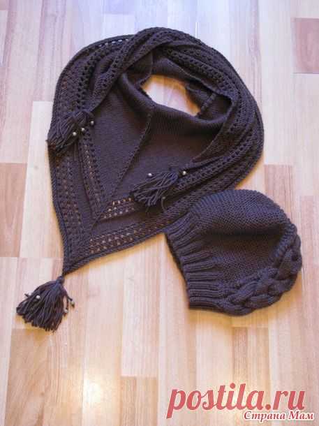 Осенний комплект "Молочный шоколад": шапочка и бактус