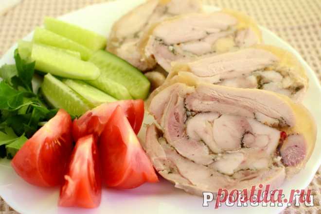 Куриный рулет с желатином в пищевой пленке в духовке