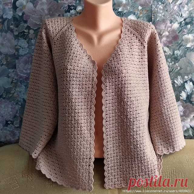 Ажурный жакет крючком. Реглан сверху. МК. 

Автор: Всё вяжу_Надежда Размер жакета 50

Видео Мастер класс: 
http://www.youtube.com/watch?v=aQuoFVxNDfM
источник
