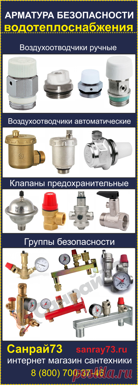 Арматура безопасности отопления - варианты оборудования из каталога магазина сантехники Санрай73
