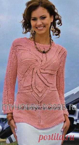 Пуловер абрикосового цвета спицами - Жакеты,полуверы, свитера