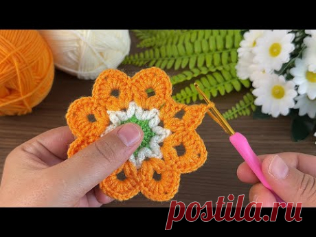 Wow, these color yarns suit this flower very well, very easy multi-purpose crochet flower motif