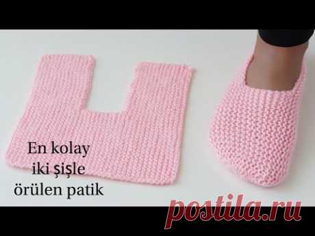 en kolay iki şişle örgü patik / kolay örgü modelleri / bay-bayan örgü patik / Figen Ararat