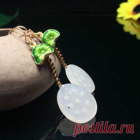 Lotus root Jade Earrings-Hetian Jade Earrings-White Jade | Etsy