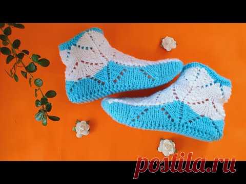 Вяжем следки без шва по подошве на 2-ух спицах - длина подошвы 23 см.
