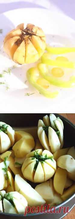 Картофельные лепестки, запеченные с зеленью и чесноком