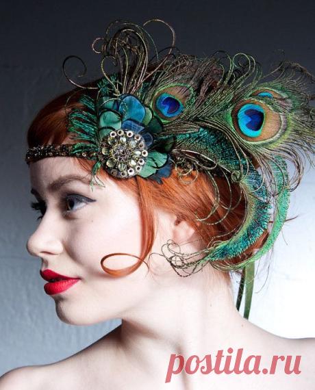 Absinthe Nymph Peacock Feather Headband 1920s Flapper