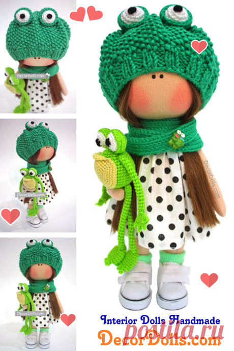 Frog Doll Handmade, Textile Cloth Doll, Fabric Rag Doll, Handmade Tild – Decor Dolls