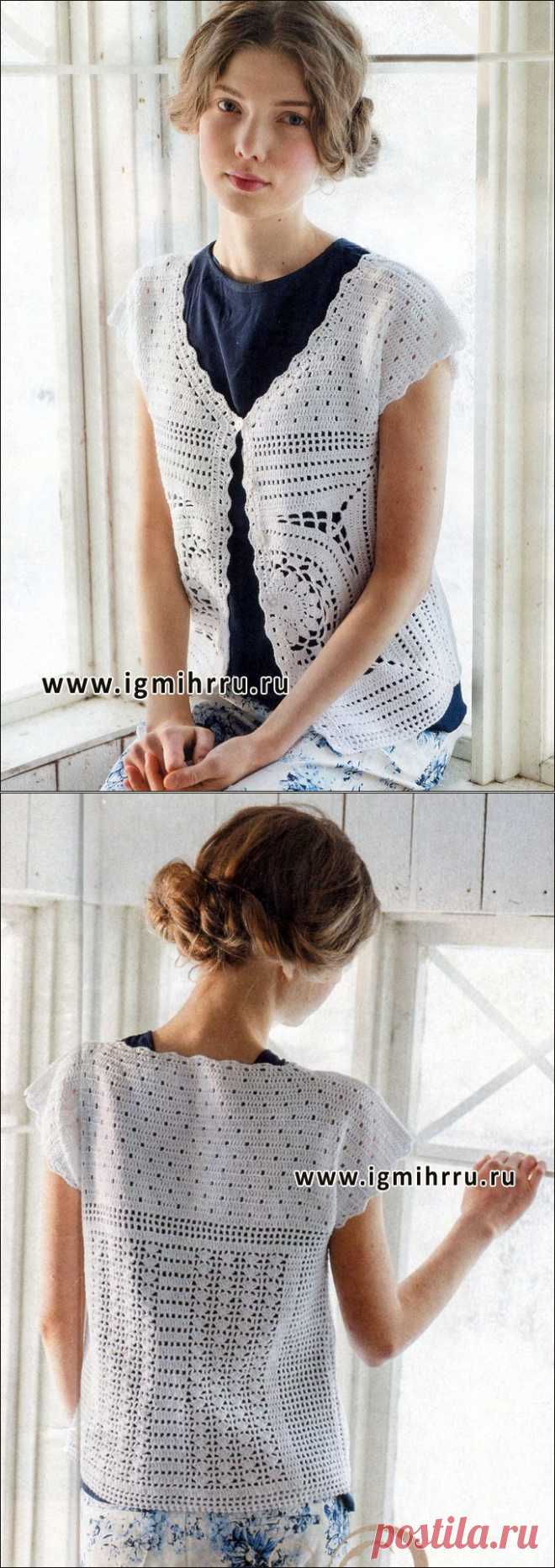 Белая ажурная безрукавка. Крючок