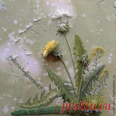 Из коллекции «Вышивка гладью цветы» Картина вышивка 'Одуванчики'