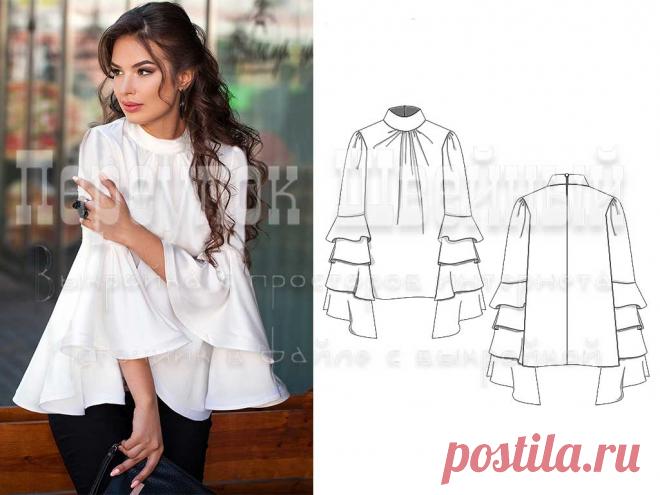 Выкройка блузки с ассиметричными воланами на рукавах - Переулок швейный