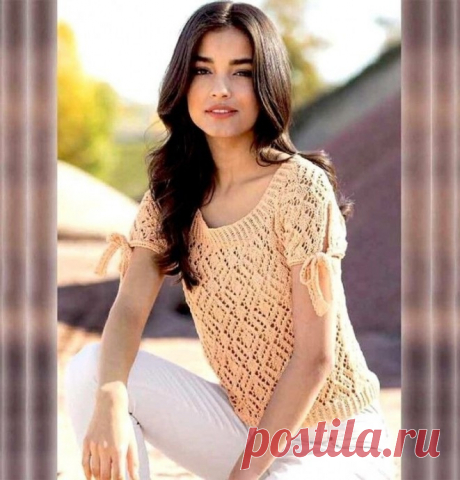 Ажурный пуловер абрикосового цвета
