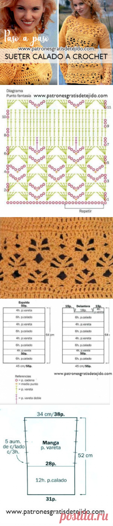 Suéter calado a crochet / Paso a paso | Crochet y Dos agujas - Patrones de tejido