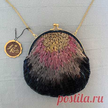 La Regale Ombre Peacock Blue Beaded Shell Purse Gold Chain Vintage NWT | eBay
