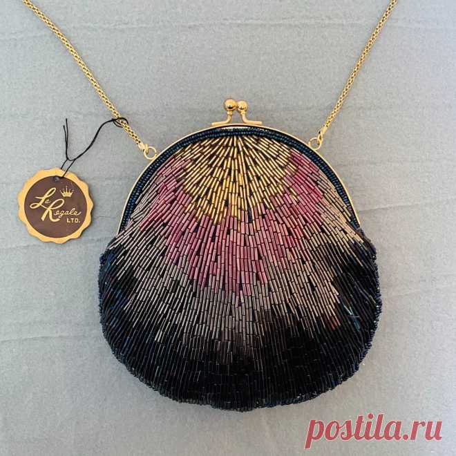 La Regale Ombre Peacock Blue Beaded Shell Purse Gold Chain Vintage NWT | eBay