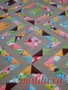 I like the colors.  Cabbage Quilts: The Wonderful Half Square Triangle Quilt