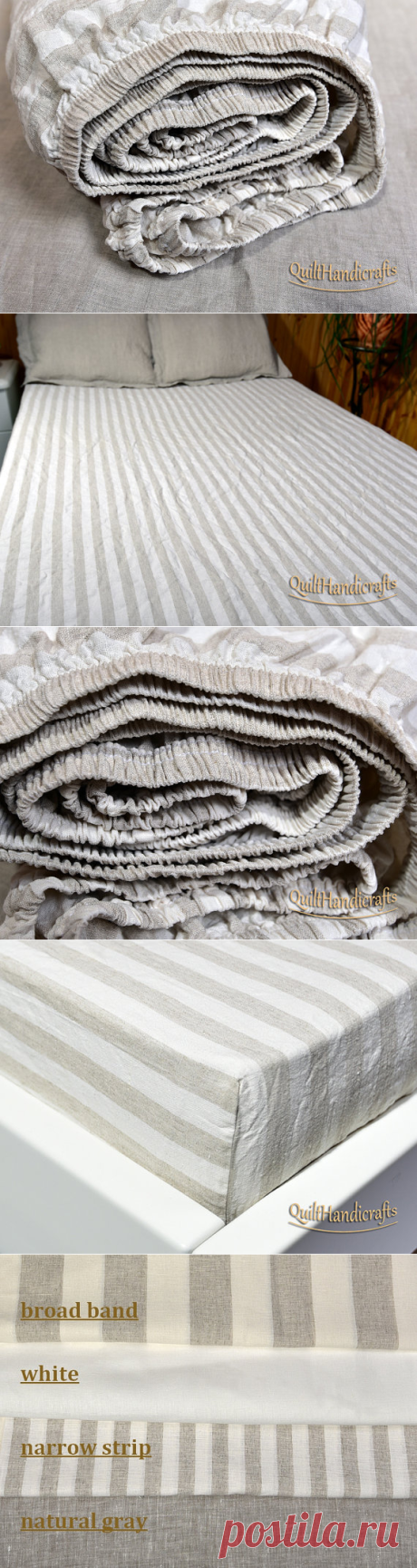 Fitted SHEET linen Loft linen ticking stripe by QuiltHandicrafts