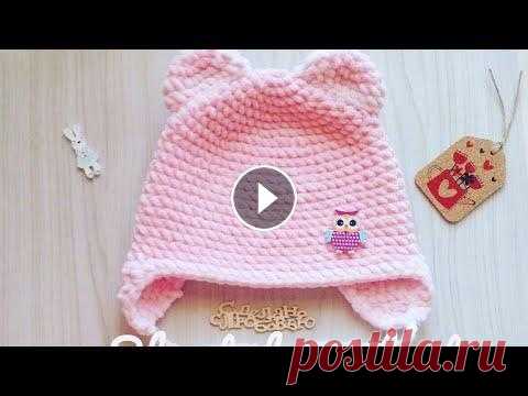 Детская шапочка крючком из плюшевой пряжи/детская плюшевая  шапка с ушками Детская шапочка крючком из плюшевой пряжи/детская плюшевая шапка с ушками...