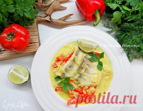 Судак в кокосовом молоке с шафраном, рецепт с ингредиентами: судак филе на коже, кокосовое молоко, лук репчатый