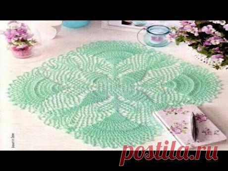 ОЧЕНЬ НЕЖНАЯ КВАДРАТНАЯ САЛФЕТКА КРЮЧКОМ МЯТНОГО ЦВЕТА (16 - 20 ряды).