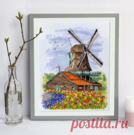 схема для вышивки крестом Ветряная мельница. Голландия