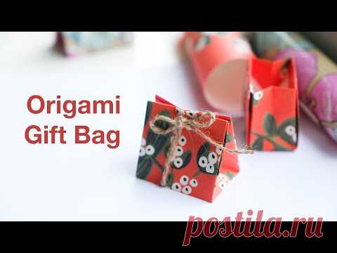 How to fold Origami gift bag from wrapping paper (Traditional)