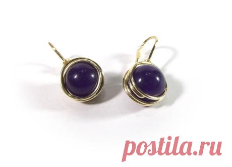 Kolczyki z ametystem wire wrapping - betulek - Kolczyki krótkie