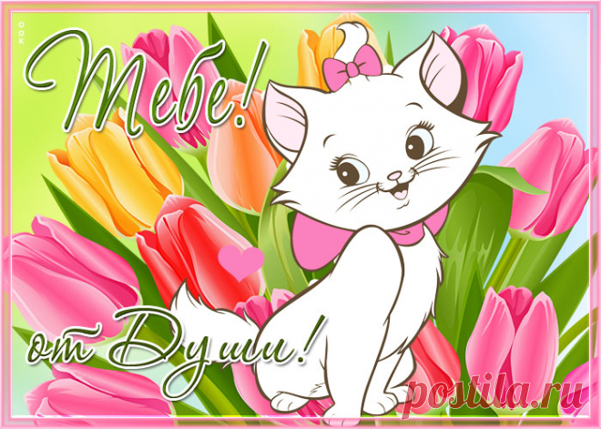 Приятная открытка с тюльпанами