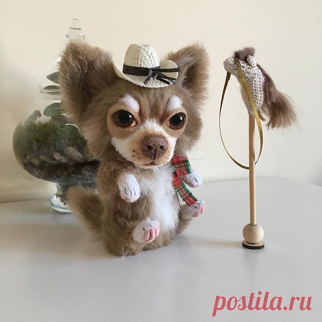 🙋🏼 On Etsy- Chihuahua is a little cowboy 🤠. Portrait doggie height 16 cm (6 in) to the ears, 20 cm with ears. It is sewed from Alpaca Portrait doggie height 16 cm (6 in) to the ears, 20 cm with ears. It is sewed from Alpaca and viscose. Glass eyes 👀 are hand painted. Sewn together with Katya Makogon 🤗🐕Very good! .............🙋🏼‍♀️Чихуахуа- маленький ковбой 🤠 . Портретная собачка рост 16 см ( 6 in) до ушей, 20см с ушками. Сшит из Альпаки Helmbond и вискозы. Стеклян...
