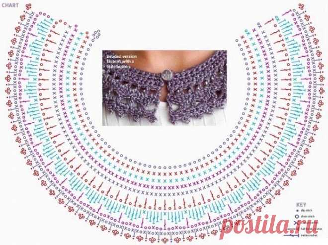 Вязаный воротничок с бисером. Схема