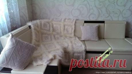 Вязаный крючком плед из мотивов бабушкин квадрат — работа Катерины