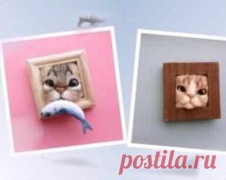Застрявшие в рамках кошачьи мордочки.
Детские презентации, слайд-шоу Елены Молчановой.
Японская художница Фуджита Сатоми /Fujita Satomi/ вставляет в портретные рамки восхитительно реалистичные головы кошек, выполненные из войлока. Выглядит это таким образом, будто они в них застряли. У каждого котика есть своё уникальное настроение и выражение. Милые мордочки сделаны путём валяния шерстяных волокон при помощи специальных игл.
Эти «кошачьи кадры» Фуджиты вызвали немалый ажиотаж в Японии.