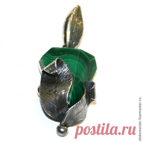 Кулон с малахитом "ТЮЛЬПАН" - подарок,серебро 925 пробы,малахит,украшения ручной работы