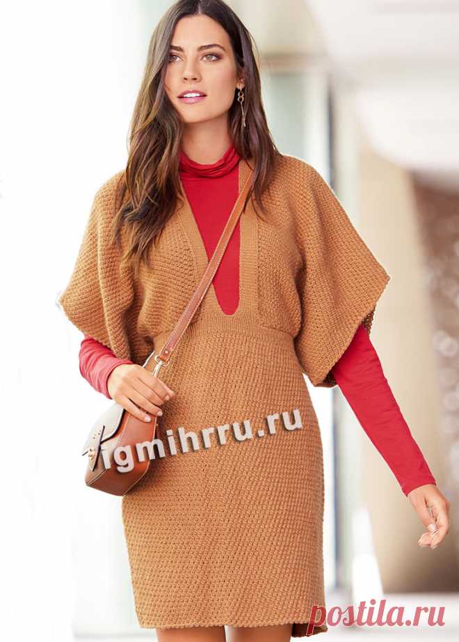 Кашемировое мини-платье с тканым узором. Вязание спицами со схемами и описанием