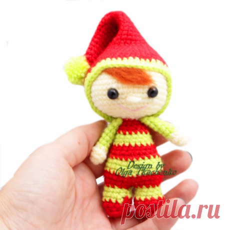 Новогодняя игрушка амигуруми "Амигурушка Рождественский эльф" крючком. Урок 36. Часть 1 Мастер класс