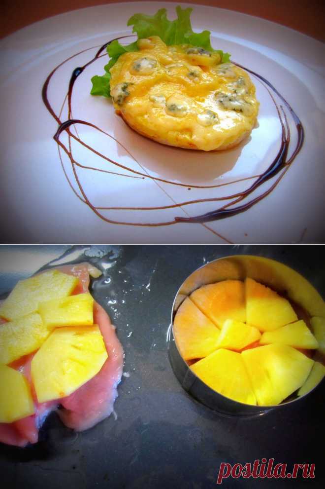 Курица с ананасом под сырной корочкой.