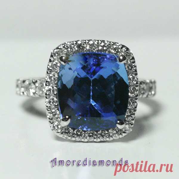 Купить 5.9 ct natural deep cushion tanzanite diamond engagement на eBay.com из Америки с доставкой в Россию, Украину, Казахстан
