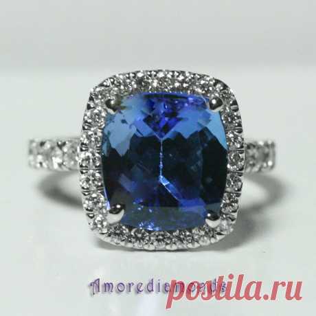 Купить 5.9 ct natural deep cushion tanzanite diamond engagement на eBay.com из Америки с доставкой в Россию, Украину, Казахстан