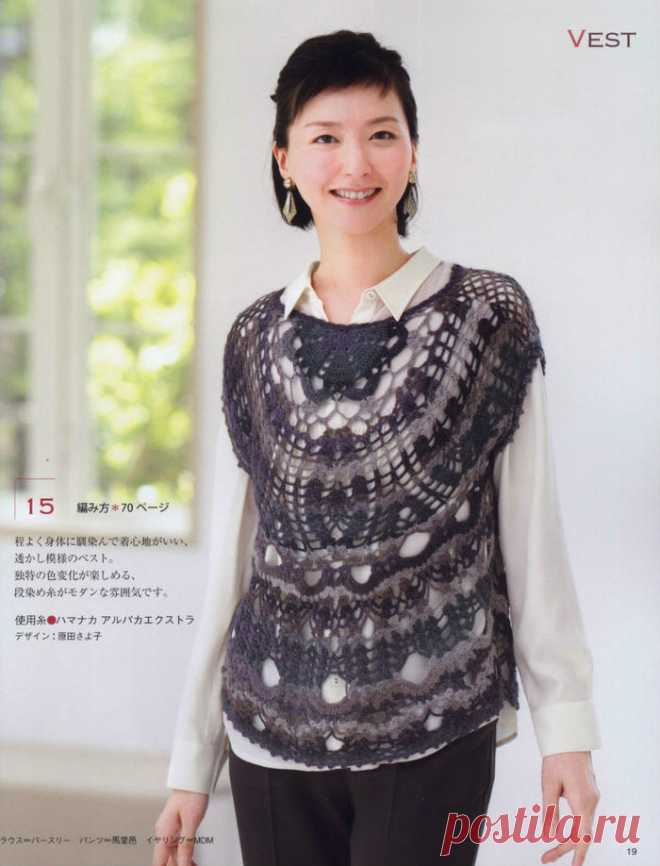 Женский вязаный пуловер без рукавов с уникальным дизайном - Галерея женской одежды - Knitting Life