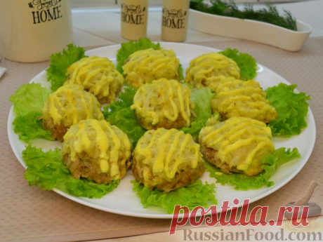 Рецепт: Стожки из фарша с грибами, картошкой и сыром на RussianFood.com