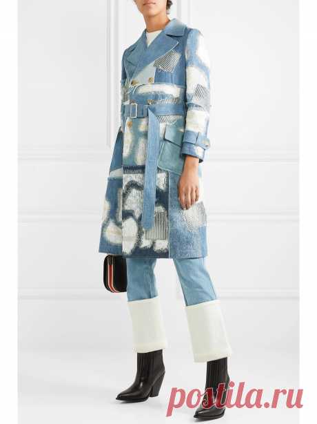Junya Watanabe | двубортное лоскутное пальто из денима с кружевной отделкой / NET-A-PORTER.COM