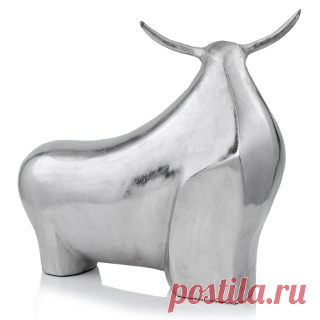 7' x 21' x 19.5' Rough Silver Extra Large Abstract Bull Sculpture – English Elm